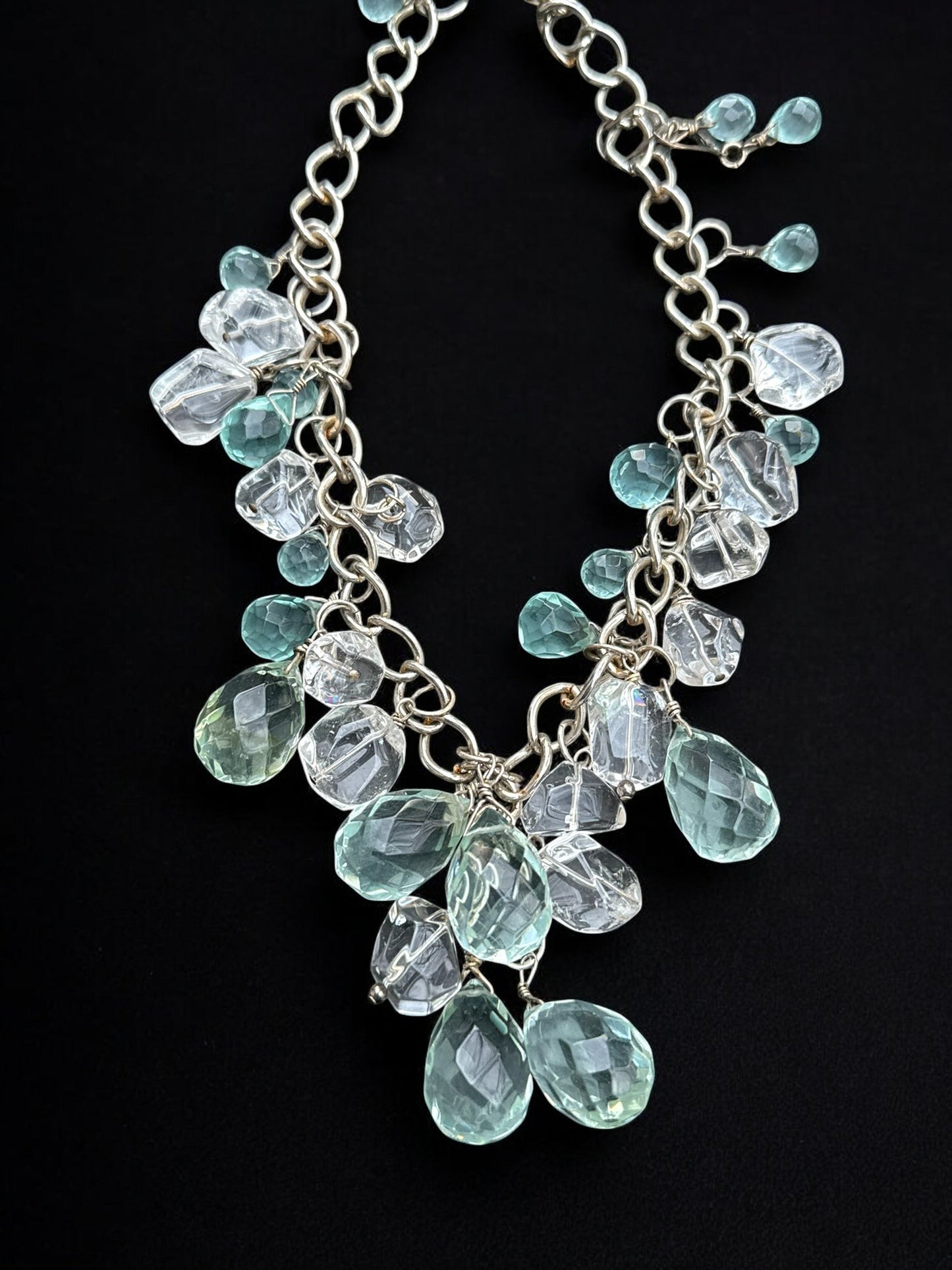 Vintage Sea Glass Cascade Necklace Set 15-17"