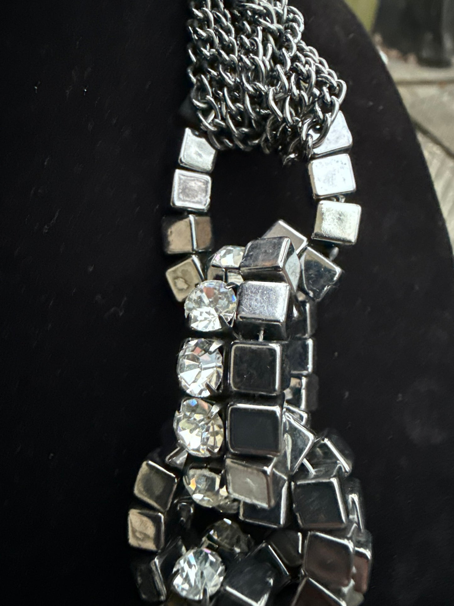 Vintage Steel Reverie Cube Rhinestone Statement Necklace 18-21"
