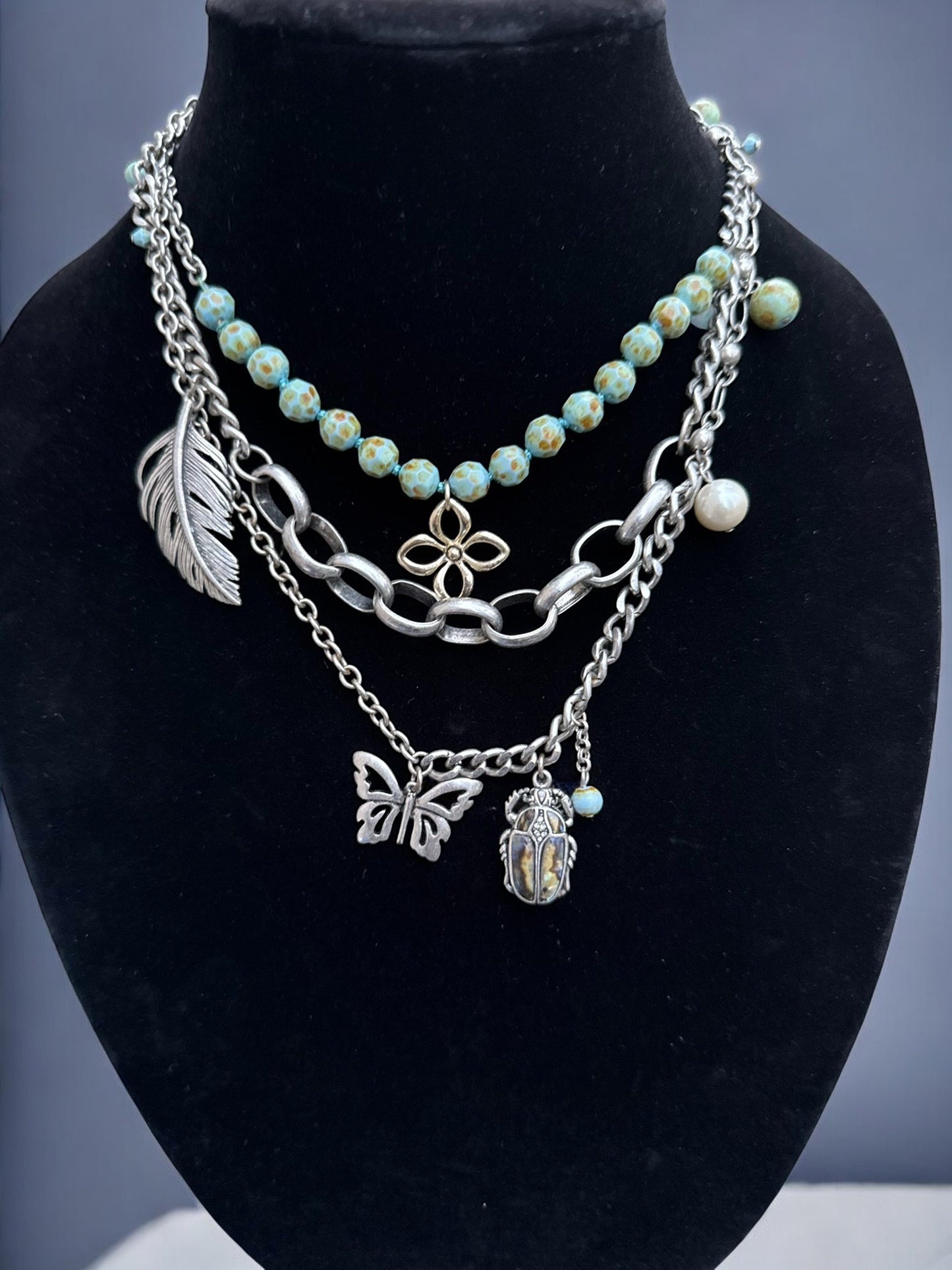 Vintage Fossil Wander & Whimsy Layered Charm Necklace 16-20"