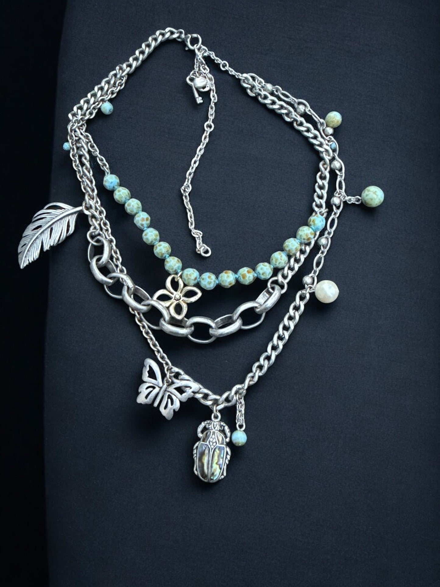 Vintage Fossil Wander & Whimsy Layered Charm Necklace 16-20"