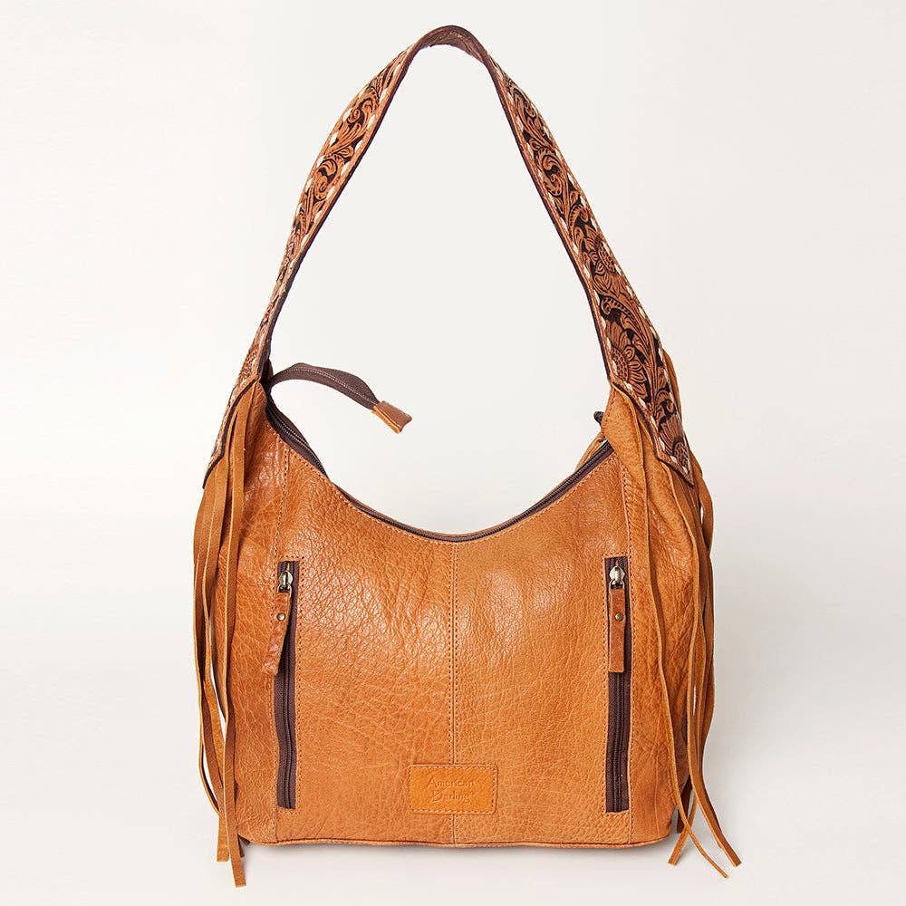 American Darling Hobo Bag Full Grain Tan Leather with Tooled Strap & Fringe