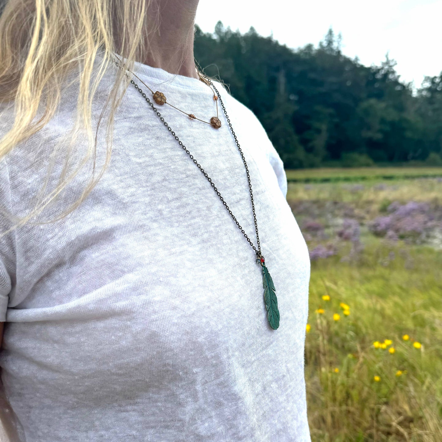 Nouveau Boho Feather Necklace 24"